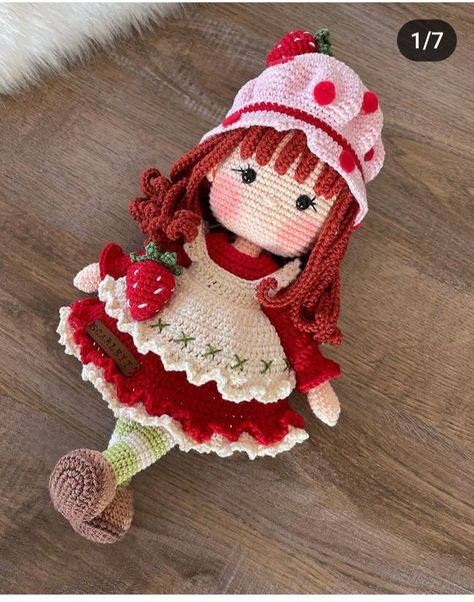 Crochet Strawberry Shortcake Outfit, Crochet Strawberry Shortcake Doll, Crochet Strawberry Shortcake, Strawberry Shortcake Crochet, Crochet Blouse Pattern, Crochet Doll Tutorial, Easy Crochet Animals, Crochet Fairy, Crochet Dollies