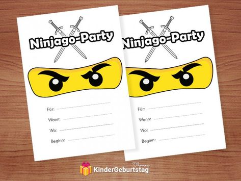 Ninjago Einladungskarten zum Kindergeburtstag oder Party Ninjago Invitations, Harry Potter Gifts Diy, Lego Ninjago Birthday, Ninjago Cakes, Ninjago Birthday Party, Candy Gifts Diy, Ninja Birthday Parties, Ninjago Birthday, Ninjago Party