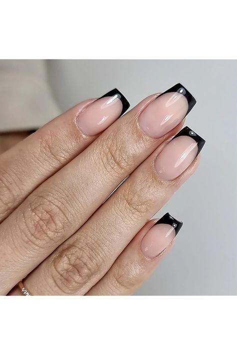 24 Pcs Black French Tip Press on Nails Short Length Nude Fake Nails Square Shape French Tips Acrylic Nails Stick on Nails Full Cover French Designs False Nails with Glossy for Women Nail Decoration French Tips Acrylic Nails, French Tips Acrylic, Tips Acrylic Nails, Fake Nails Square, Black French Tip, French Designs, French Tip Press On Nails, Black French Tips, Press On Nails Short