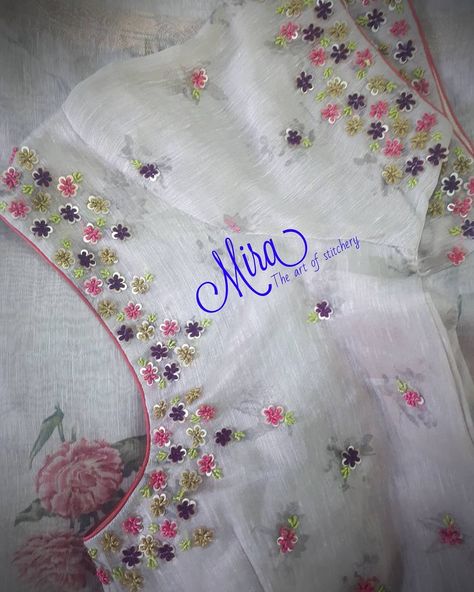 Floral sequins work blouse For appointment contact or whatsapp: 9843321228 #blouseofmira #bridalideas #bride #weddingdresses… Cream Blouses, Floral Work Blouse, White Work Blouse, Aari Blouses, Patola Design, Tandoori Recipes, Magam Work Designs, Embroidery Sarees, Hand Work Design