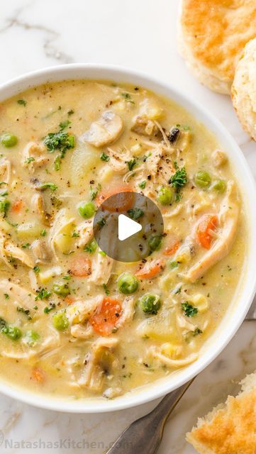 Natashas Kitchen Chicken Pot Pie, Natashas Kitchen Recipes, Chicken Pot Pie Soup Recipe, Soup Hearty, Chicken Pot Pie Soup, Pot Pie Soup, Hearty Chicken, Chicken Pot, Chicken Pot Pie