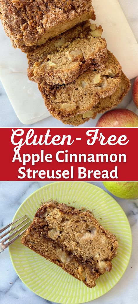 Gluten-Free Apple Cinnamon Streusel Bread – healthyGFfamily.com Cinnamon Streusel Bread, Gluten Free Apple Muffins, Gluten Free Apple Recipes, Apple Loaf, Apple Scones, Cinnamon Bread Recipe, Gluten Free Apple, Apple Cinnamon Bread, Spice Bread