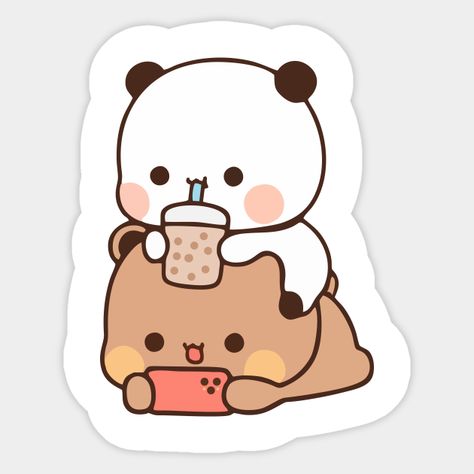 Panda Bear Bubu brownie and Dudu drinking boba lovers -- Choose from our vast selection of stickers to match with your favorite design to make the perfect customized sticker/decal. Perfect to put on water bottles, laptops, hard hats, and car windows. Everything from favorite TV show stickers to funny stickers. For men, women, boys, and girls. Dudu Bubu Stickers, Panda And Koala, Crock Charms, Boba Bear, Puppy Pool, Dudu Bubu, Bubu Dudu, 1080p Anime Wallpaper, Type Shi