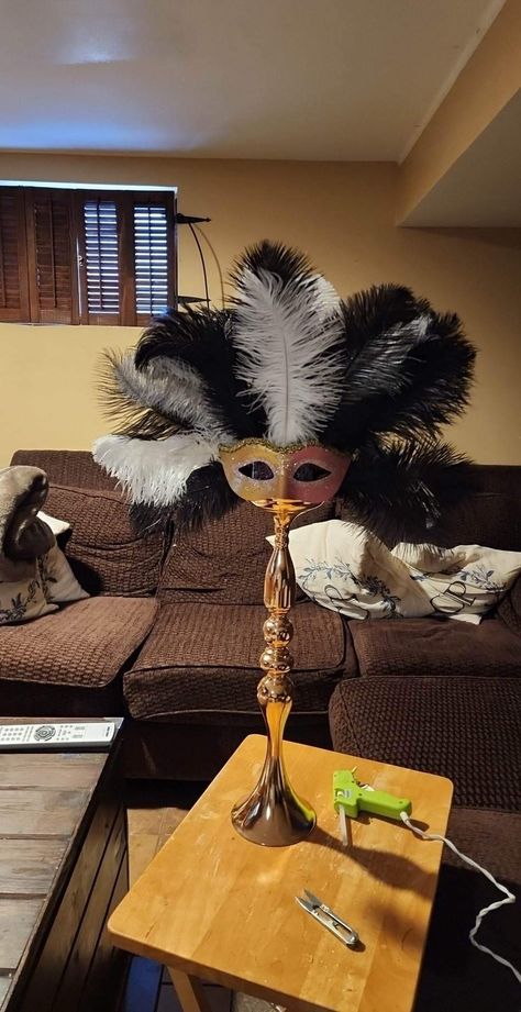 Ostrich Feather Centerpieces, Masquerade Party Decorations, Feather Centerpieces, Mardi Gras Decorations, Masquerade Party, Ostrich Feather, Roaring 20s, Ostrich Feathers, Gatsby