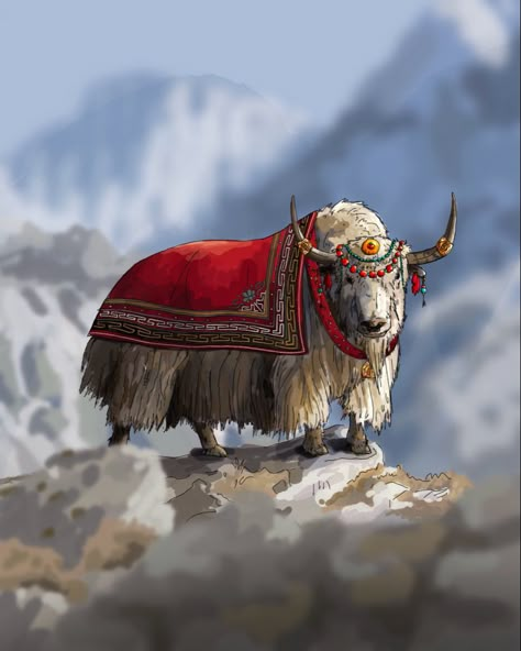 Winter Animals Illustration, Yak Illustration, Illustration Series, Himalayan Mountains, Animals Illustration, Winter Animals, The Himalayas, Classical Art, Animal Illustration