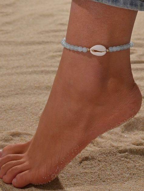 Multicolor Fashionable   PMMA  Anklet Embellished   Jewelry Anklet Designs Beads, Beads Anklets Ideas, Shell Jewelry Ideas, Diy Anklets, Bracelet En Cuir Diy, Beachy Anklets, Womens Ankle Bracelets, Diy Earrings Easy, Ankle Bracelets Diy