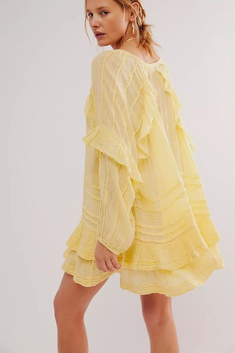 FP One Tamasi Tunic | Free People Flowy Tunic, Colour Blocking, Dress Yellow, Boho Clothing, Yellow Dress, Boho Outfits, Color Block, Free People, Relaxed Fit