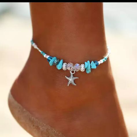 Leg Jewelry, Starfish Anklets, Foot Bracelet, Beaded Ankle, Ankle Jewelry, Beach Anklets, Beaded Anklets, Foot Jewelry, Styl Boho