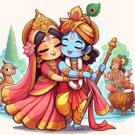 Radha Krishna Clipart, Radha Krishna Pictures Drawing, Cute God Images, Radha Krishna Cartoon Images, Cartoons Krishna, Radha Krishna Painting, Krishna Drawing, Easy Love Drawings, Peace Illustration