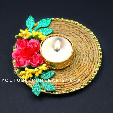 Diya Decoration For School Competition, Cd Diya Decoration, Diya Decoration Ideas Home Decor, Diya Decoration Ideas For Competition, Diya Holders Diy, Thali Decoration Ideas For Diwali, Diwali Favors, Diya Decoration Ideas Creative, Diy Diya Decoration Ideas