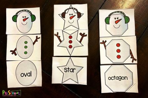 FREE Snowman Printable Shape Puzzles — Preschool Play and Learn Winter Themed Math Activities, Snowman Math, Snowman Printable, Shape Sorting Activities, Winter Stem Activities, Printable Math Games, Shape Activities Preschool, Snowman Coloring Pages, Preschool Play