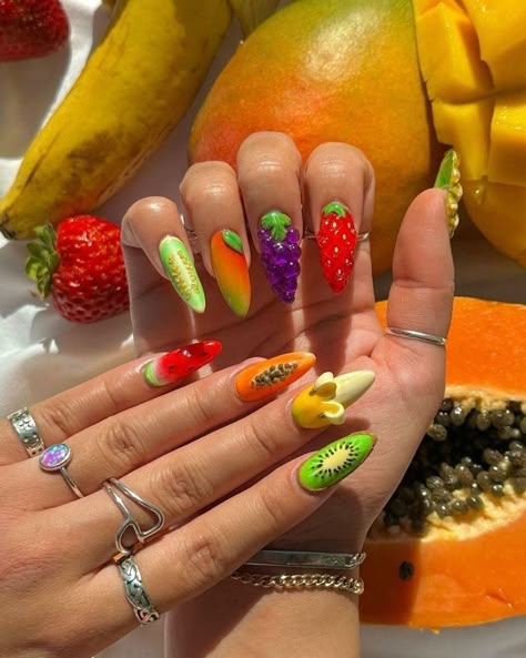 Jamaica Nails, Fruit Nail Designs, Fruit Nails, Food Nails, Fruit Nail Art, Grape Soda, Nails Summer Nails, Almond Acrylic Nails, Cherry Bomb