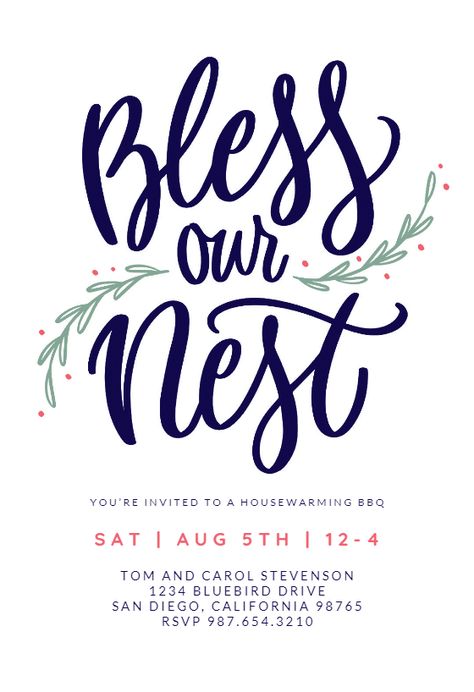 Bless Our Nest - Housewarming Invitation Template (Free) | Greetings Island I Bought A House Announcement, Housewarming Party Themes, Housewarming Invitation Cards, Housewarming Invitations, Bless Our Nest, Housewarming Invitation Templates, Card House, Housewarming Invitation, Announcement Design