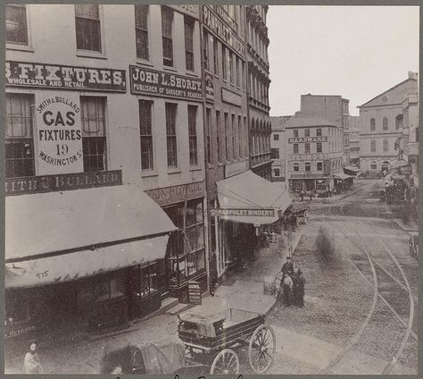 Washington Street, Boston, Mass, circa 1860 Vintage Shop Fronts, Boston Pictures, City On A Hill, Old Boston, Grey Wallpaper Iphone, Boston History, You're My Home, The Oregon Trail, Boston Mass