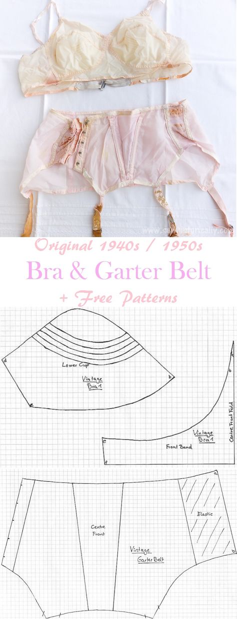 1940s/ 1950s Bullet Bra & Garter Belt + Free Patterns 1950s Bra Pattern, Girdle Sewing Pattern, Vintage Lingerie Pattern, Girdle Pattern Free, 1940s Sewing Patterns Free, Bullet Bra Pattern, Diy Clothes Patterns Free, Lingerie Pattern, Vintage Sewing Patterns Free