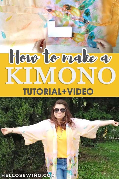 How To Make A Kimono Out Of A Scarf | DIY Kimono Sewing Pattern [FREE] ⋆ Hello Sewing Diy Kimono Pattern, Kimono Jacket Pattern Free, Diy Clothes Kimono, Kimono Pattern Free, Kimono Jacket Sewing Pattern, Make A Kimono, Kimono Tutorial, Kimono Jacket Pattern, Kimono Diy