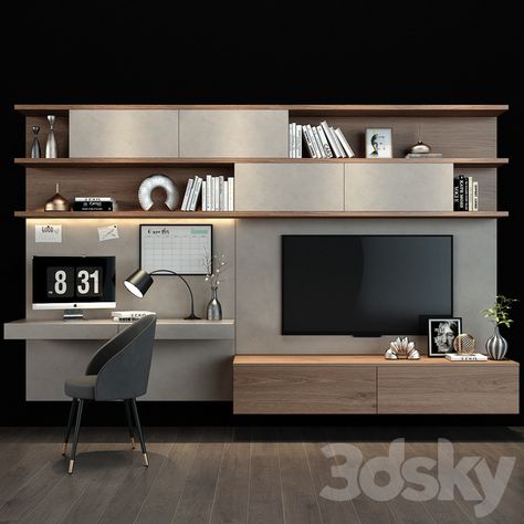 3d models: TV Wall - TV shelf 097 Apartemen Studio, Tv Fal, Bedroom Tv Wall, Home Designing, Living Room Wall Units, Tv Shelf, Living Room Tv Unit Designs, Tv Room Design, Wood Book