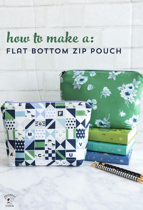 Learn how to sew a simple zippered pouch with the free tutorial. #simplesewingprojects #sewingtutorials #sewing #zippouchtutorial #smallsewingprojects #giftstosew Zipped Pouch Tutorial, Small Zipper Bags Free Pattern, Makeup Bag Free Pattern, Flat Bottom Zipper Pouch, Zip Pouch Tutorial, Pochette Diy, Fat Quarter Projects, Zippered Pouches, Polka Dot Chair