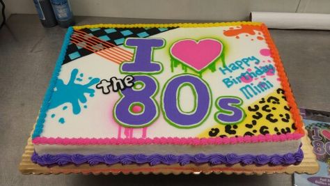 80s Inspired Birthday Cake, 1980s Cake 80s Theme, 80s Bday Cake, 90s Sheet Cake, 80s Cake Birthdays, 80s Birthday Cake Ideas, 80’s Themed Cake, Retro Cake 80's, 80’s Cake