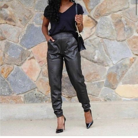 Spanx Faux Leather Joggers Retails For $148 Size Medium Leather Jogger Pants, Patent Leather Leggings, Satin Joggers, Leather Joggers, Womens Camo, Perfect Pant, Velvet Leggings, Fashion Joggers, Faux Leather Leggings