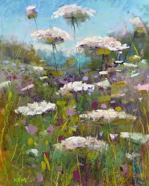 Pastel Artwork, Pastel Landscape, Queen Anne's Lace, Queen Annes Lace, Paintings I Love, Pastel Art, Arte Floral, Pastel Painting, Queen Anne