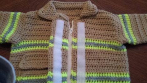 Baby Sweater Crochet Pattern, Baby Sweater Crochet, Fire Sweater, Firefighter Jacket, Baby Sweater Pattern, Fire Gear, Crochet Baby Sweater Pattern, Crochet Baby Sweaters, Crochet Baby Sweater