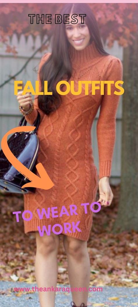 A young slim woman wears a burnt orange knee length turtleneck sweater dress and carries a large black tote. Work Fall Outfits Women, Casual Fall Work Outfits, Outfits To Wear To Work, Fall Work Outfits, Simple Work, The Best Outfits, Burgundy Shoes, Business Casual Work, Fall Outfits For Work