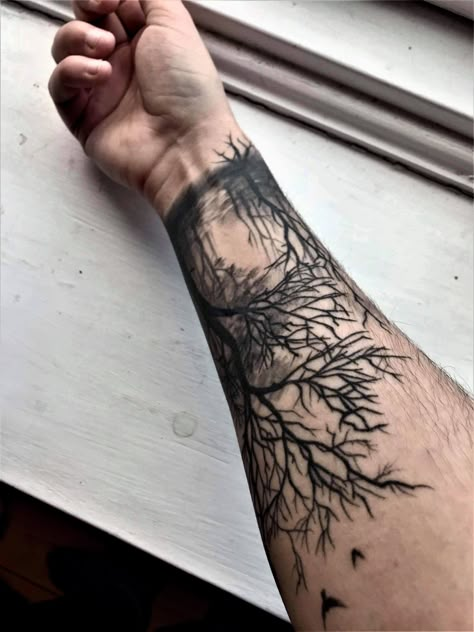 Tattoo Trees Arm, Forest Bicep Tattoo, Men’s Tree Tattoo, Tattoo Forest Arm, Forrest Arm Tattoo, Tree Tatto, Dead Tree Tattoo, Forest Forearm Tattoo, Forest Tattoo Sleeve