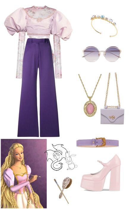 Rapunzel Moodboard, Rapunzel Inspired Outfits, Rapunzel Inspired Outfit, Barbie As Rapunzel, Rapunzel Outfit, Disney Character Outfits, Modern Disney Characters, Barbie Outfits, Princess Rapunzel