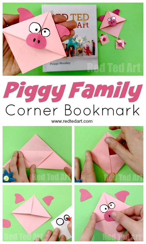 Pig Corner Bookmark - quick and easy Paper Pig Craft for Piggy lovers. Make these easy Paper Pig Bookmark Corners!! A great activity for Year of the Pig too! #Pig #paperpig #cornerbookmarks #bookmarks #yearofthepig Pig Bookmark, Bookmark Corners, Chinese New Year Crafts For Kids, Fete Saint Patrick, Red Ted Art, Pig Crafts, Chinese New Year Crafts, Corner Bookmark, Bookmark Craft