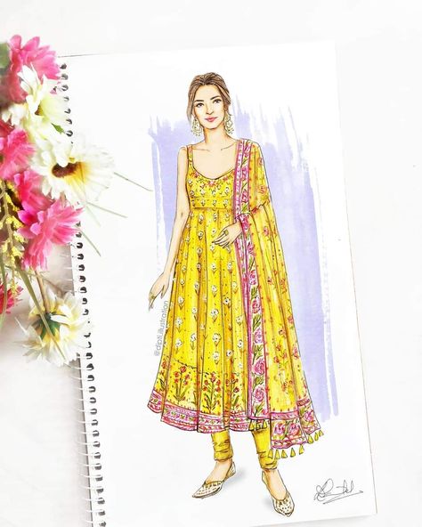 Kurti Illustration, Bollywood Illustration, Dress Illustration Art, Fashion Figure Drawing, Dress Illustration, Dress Design Drawing, Fashion Illustration Sketches Dresses, Fashion Sketches Dresses, Fashion Drawing Dresses