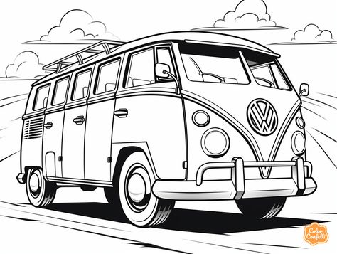 illustration of Camper van coloring for adults Campervan Tattoo, Cozy Van, Outline Pictures, Coloring For Adults, Mandala Turtle, Inktober 2024, Coloring Page For Adults, Volkswagen Van, Van Color