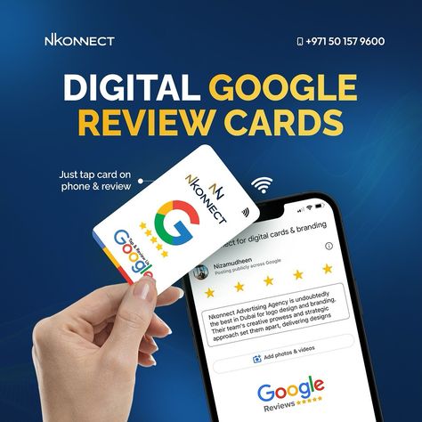 Google Review Card NFC (Tap on Phone) Collect Maximum Review for your Business, Tap Card on Phone and Review ✔️ Customised Design 🚛 Delivery all over UAE 🇦🇪 💵 Best Pricing for company group cards ✔️ Within 3 Days Contact / Whatsapp: +971 50 157 9600 Also Contact us for Digital Business Card Editable with Username and Password 🔘High Quality Printed Smart Business Card 🔘Card includes digital chip and QR code 🔘User login to change data anytime 🔘No App Required 🔘Easily Share your contact info... Google Review Card, Smart Business Card, Sustainability Consulting, Dubai Business, Digital Menu, Google Review, Green Tech, Portfolio Management, Digital Business Card