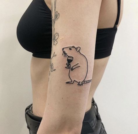 Lab Rat Tattoo, Rat Tattoo Minimalist, Mouse Tattoos For Women, Rat Tattoo Simple, Small Rat Tattoo, Mouse Tattoo Design, Rat Tattoo Design Simple, Rat Tattoo Design, Rat With Knife Tattoo