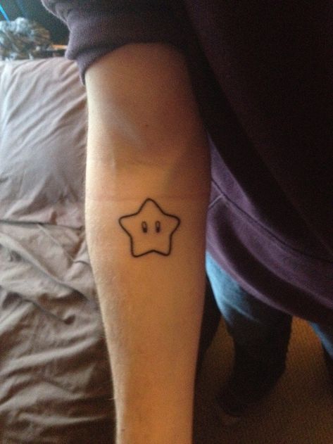 Nintendo Star Tattoo, Small Nintendo Tattoo, Tattoo Marker Ideas, Nintendo Tattoo Ideas, Mario Star Tattoo, Mario Stars, Rapper Tattoos, Star Mario, Super Mario Tattoo