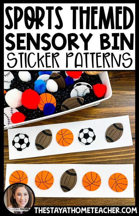 Balls Sensory Bin, Sport Math Activities For Preschool, Fall Sports Preschool Theme, Baseball Sensory Bin, Sports Theme Preschool Crafts, Sports Sensory Bin Preschool, Sports Curriculum Preschool, Sport Activities For Kindergarten, Sports Theme Activities For Toddlers