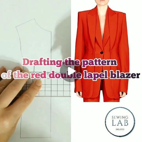 SewingLabMilano on Instagram: "Drafting the pattern of the red double lapel blazer  Check all our pattern tutorials at www.sewinglabmilano.com/tutorial  #freesewingpattern #sewing #indiepattern #indiepatterncompany #couturesewingclass #sewingclass  #isewmyownclothes #sew #sewinglabmilano #alwayssewing #sewingclasses #handmade #sewer #patternmaker #patternmakingtutorial #patternmakingclass #sewingpattern #cartamodelli" Pattern Making Tutorial, Basic Bodice, Lirika Matoshi, Sewing Sleeves, Lapel Blazer, Handmade Wardrobe, Blazer Designs, Sewing Class, Couture Sewing