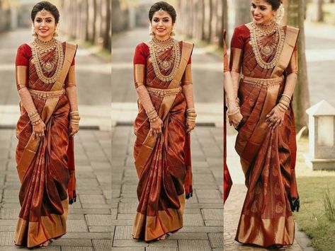 Tamil Bridal Saree, Maroon Wedding Saree, Maroon South Indian Bridal Saree, Maroon Saree Wedding, Maroon Bridal Saree, Maroon Wedding Saree South Indian, Maroon Muhurtham Saree, Gold And Red Bridal Saree South Indian, Maroon Bridal Saree South Indian