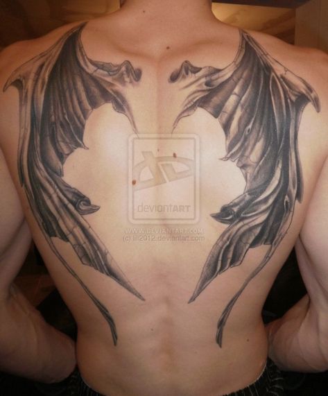 Dragon Wings Tattoo, Safety Pin Heart, Wings Back Tattoo, 3 Witches, Back Tattoo Women Spine, Wing Tattoos On Back, Wing Tattoo Designs, Wing Tattoo, Back Tattoo Women