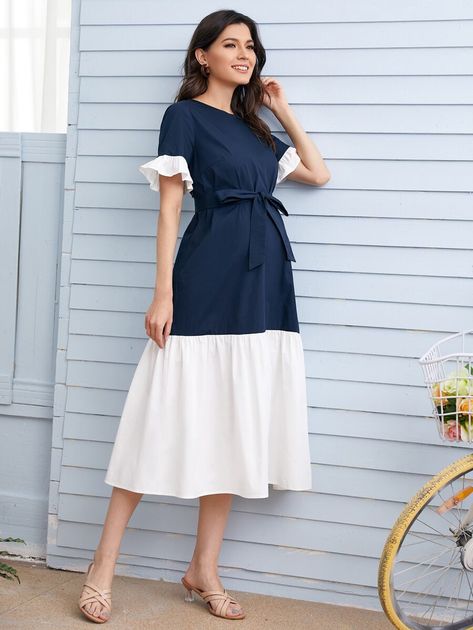 Maternity Dresses Casual, Dress Patterns Diy, Shein Maternity, Summer Maternity, Stylish Maternity Outfits, Summer Pregnancy, Stylish Maternity, Flounce Sleeve, Business Dresses