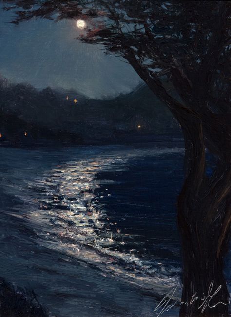 Moonlight Painting, River Painting, Dark Theme, Beach Night, Art Apps, Impressionist Landscape, Night Painting, Impressionist Art, Aesthetic Painting