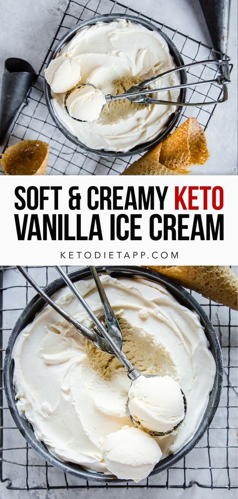 This is the creamiest, silkiest vanilla keto ice cream you will ever try. Finally an easy way to make ice cream that is soft and not icy! Keto Vanilla Ice Cream, Low Carb Ice Cream Recipe, Dairy Free Keto Recipes, Sugar Free Ice Cream, Paleo Vegetarian, High Fat Low Carb Recipes, Low Carb Ice Cream, Berry Crumble, Keto Ice Cream