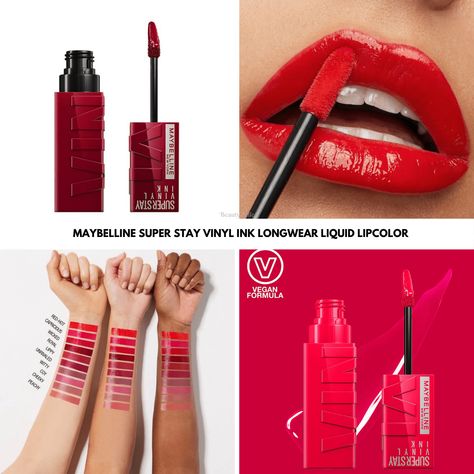 Maybelline has just released a preview of their new Super Stay Vinyl Ink Longwear Liquid Lipcolor and we've got all the details!  The lipsticks officially launch in April and are priced at $11.99 each. The post Sneak Peek! Maybelline Super Stay Vinyl Ink Longwear Liquid Lipcolor appeared first on BeautyVelle | Makeup News. Maybelline Super Stay Vinyl Ink Swatches, Maybelline Lipstick Vinyl, Maybelline Lip Vinyl, Maybelline Liquid Lipstick, Vinyl Lipstick, Maybelline Vinyl Ink, Maybelline Vinyl, Maybelline Super Stay Vinyl Ink, Maybelline Superstay Vinyl Ink