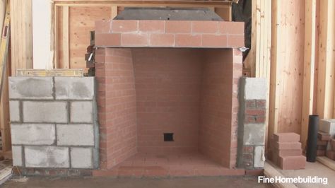 Raised Brick Hearth, Brickslip Fireplace, Brick Outline Fireplace, How To Smooth Out Brick Fireplace, Indoor Wood Burning Fireplace, Diy Brick Fireplace, Building A Fireplace, Building A Brick Wall, Chunky Indoor Brick Fireplac