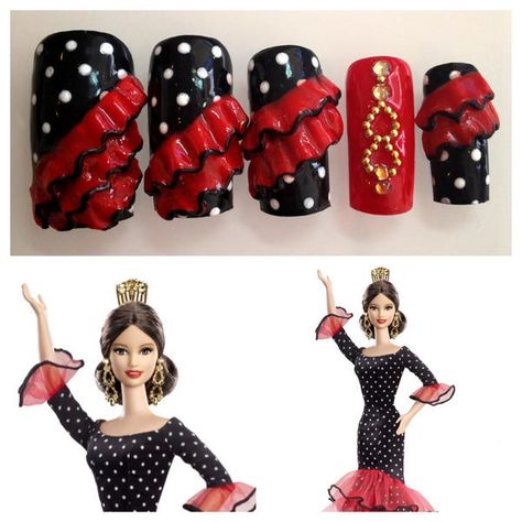 Spanish dancer #3Dnails by @Azusa Oda sakamoto Nails For Spain, Dot Gel Nails, Spanish Nails, Creative Nail Art, Inspiration Nails, Spanish Dancer, Barbie Barbie, Nail Art Galleries, Barbie Collector