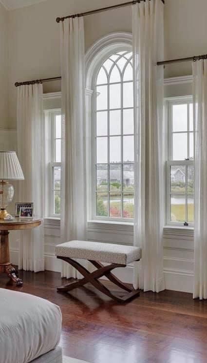 3 Window Curtains, Curtains For Arched Windows, Arched Window Treatments, Palladian Window, Angled Ceiling, Window Treatments Bedroom, The Curtains, Arched Windows, Window Design