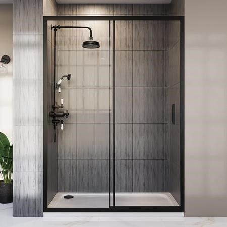 Small Shower Sliding Door, Sliding Door Shower, Black Shower Doors, Shower Sliding Glass Door, Freestanding Vanity Unit, Sliding Door Design, Small Showers, Door Fittings, Shower Cabin