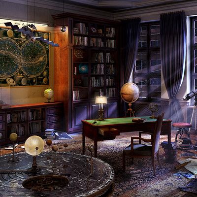 Observatory Room, Astronomy Decor, Ravenclaw Common Room, Detective Game, Panic Rooms, Astronomical Observatory, Structural Drawing, Victorian Mansion, Mirror Room