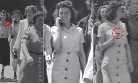 Was this the world's first mobile phone? 1938 film shows woman talking on a wireless device but it is not 'time travel' family say to the disappointment of conspiracy theorists Unexplained Pictures, Time Travel Theories, Unexplained Phenomena, Remote Viewing, Women Talk, Stephen Hawking, Ancient Aliens, Steve Jobs, Time Travel