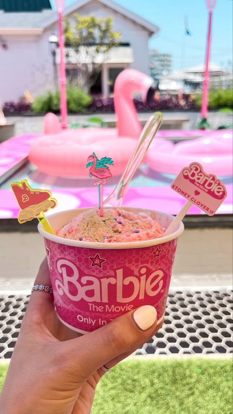 The Barbie Movie, Barbie, Cold Stone Creamery, ice cream, pink aesthetic, summer style, Newport Beach, California, Barbie ice cream, new, yum, delicious Barbie Ice Cream Party, Malibu Barbie Birthday Party Food, Cream Pink Aesthetic, Barbie Ice Cream, Pink Aesthetic Summer, Barbie Movie Barbie, Barbie Bday, Barbie Pool Party, Summer Barbie